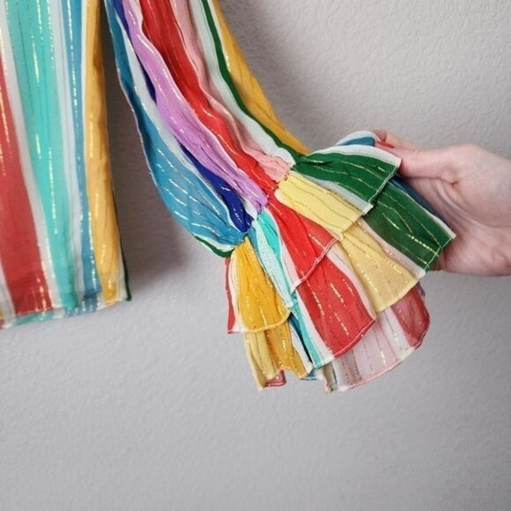 ROCOCO SAND Mirage rainbow stripe blouse boho ruffle sleeve resort‎ XS - Picture 10 of 10